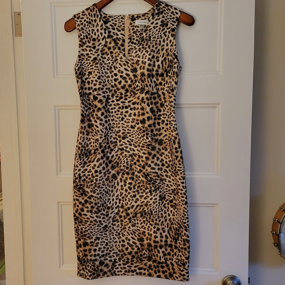 Calvin Klein Leopard Scuba Knit Bodycon Dress Size 4